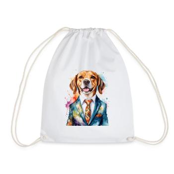 Beagle Anzug Hund Bunt Lustig Tier Design Print - Turnbeutel - Weiß - Vorne