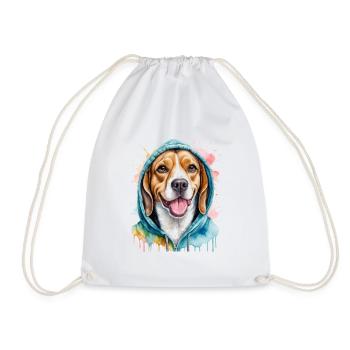 Beagle Hoodie Dog Colorful Funny Animal Design Print - Drawstring Bag - white - Front