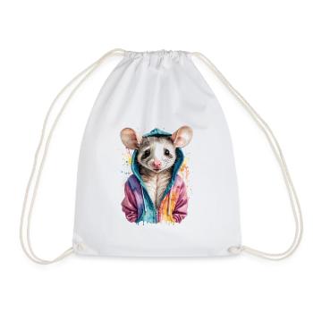 Sweat à capuche Opossum Imprimé de design d’animaux colorés - Sac de sport léger - blanc - Devant