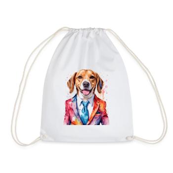 Beagle Anzug Hund Bunt Lustig Tier Design Print - Turnbeutel - Weiß - Vorne