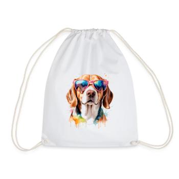 Beagle Sunglasses Dog Funny Animal Design Print - Drawstring Bag - white - Front