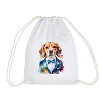 Beagle Anzug Hund Bunt Lustig Tier Design Print - Turnbeutel - Weiß - Vorne