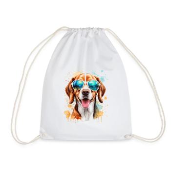 Beagle Sunglasses Dog Funny Animal Design Print - Drawstring Bag - white - Front