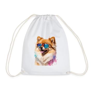 Pomeranian Pomeranian Sunglasses Dog Print - Drawstring Bag - white - Front