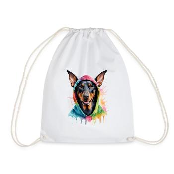 Dobermann Hoodie Hund Bunt Lustig Tier Print - Turnbeutel - Weiß - Vorne