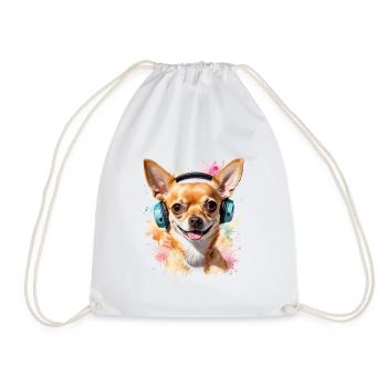 Chihuahua Kopfhörer Hund Lustig Tier Design Print - Turnbeutel - Weiß - Vorne