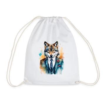 Wolf Suit Colorful Animal Design Print - Drawstring Bag - white - Front