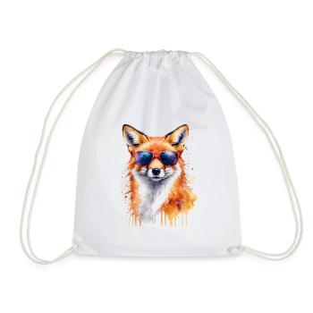 Fuchs Sonnenbrille Bunt Tier Design Print - Turnbeutel - Weiß - Vorne