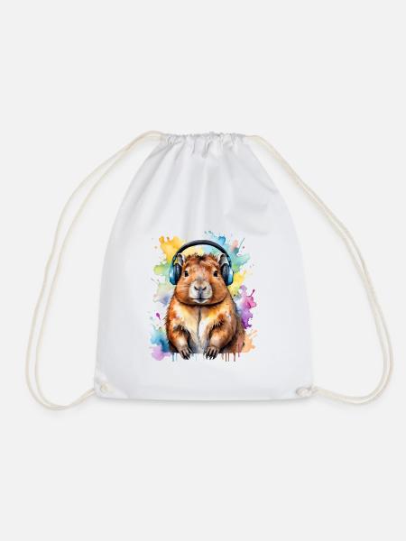 Capybara Kopfhörer Capy Bunt Tier Design Print - Turnbeutel - Weiß
