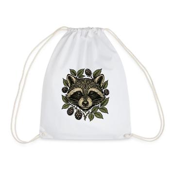 Raccoon face with berry leaves - Drawstring Bag - white - Front