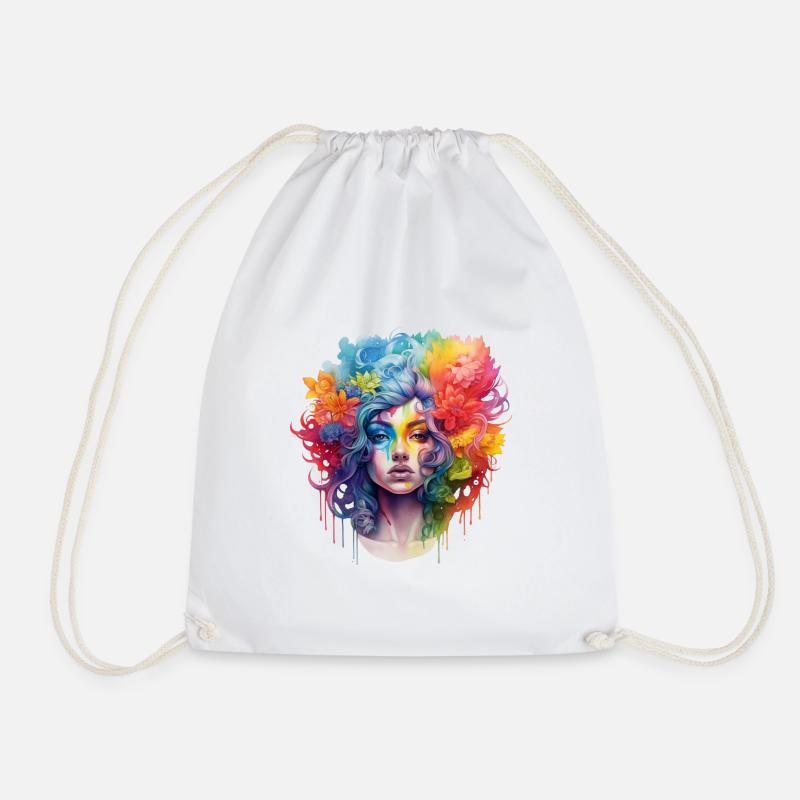 Rainbow Woman - Drawstring Bag - white
