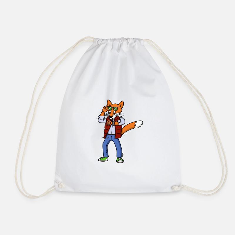 Time-Traveling Fox - Drawstring Bag - white