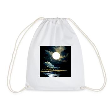 Full moon and moonlight on water at night - Drawstring Bag - white - Front