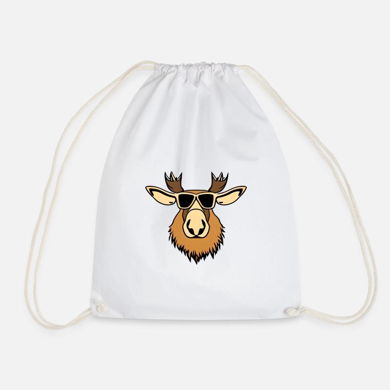 Moose with Style - Moose with Sunglasses - Drawstring Bag - white