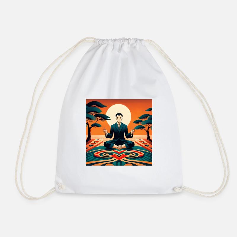 Chinese man meditating - Drawstring Bag - white