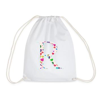 Customizable Monogram R Heart Pattern - Drawstring Bag - white - Front