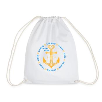 SEA SUN BEACH LOVE Anchors and hearts - Drawstring Bag - white - Front