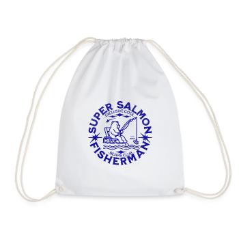 Humor Dad Fishing Bear Super Salmon Fisherman - Drawstring Bag - white - Front