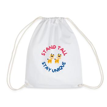 Stand Tall, Stay Unique – Cute Giraffe Motivationa - Drawstring Bag - white - Front