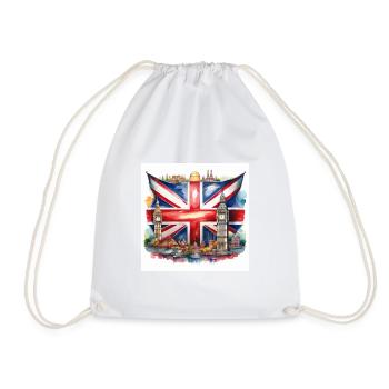 Watercolour Union Jack with British Landmarks - Drawstring Bag - white - Front