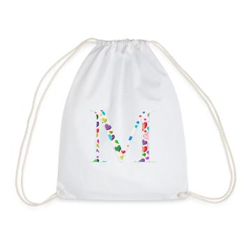 Customizable Monogram M Heart Pattern - Drawstring Bag - white - Front