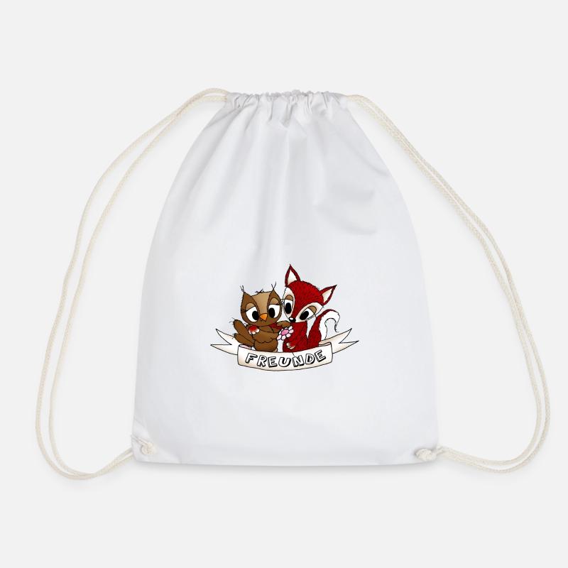 Owl and fox FRIENDS - Drawstring Bag - white