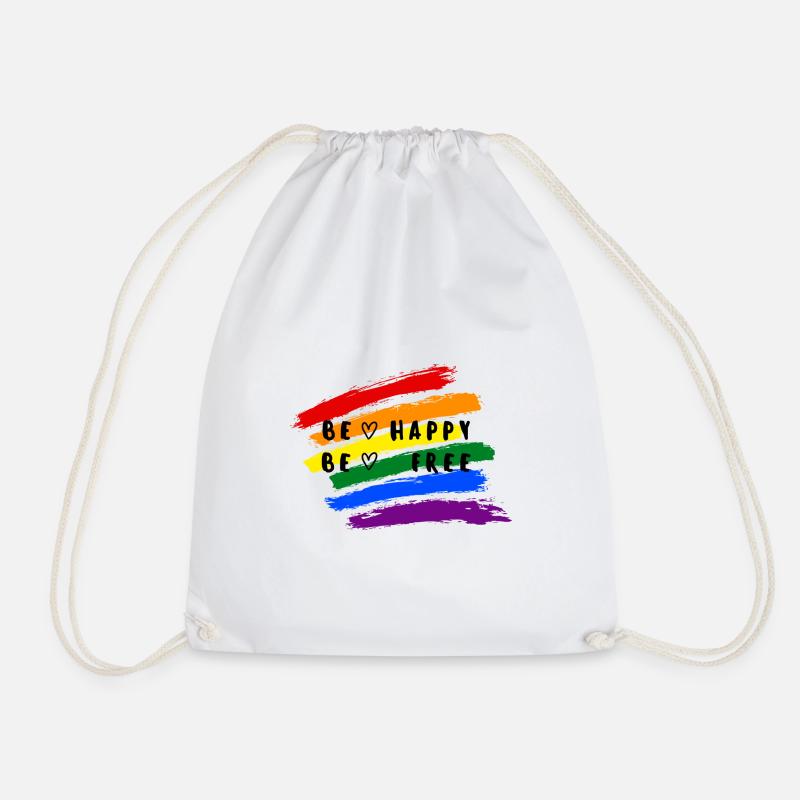 Be happy, be free - Drawstring Bag - white