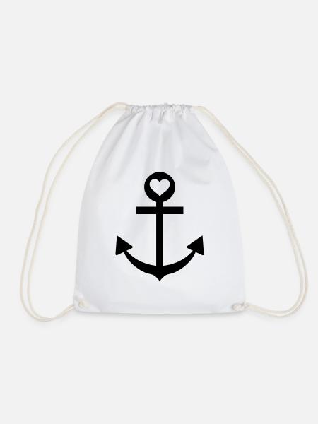 anchor captain star love - Drawstring Bag - white