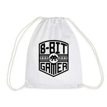 8-Bit Gamer (crest) - Drawstring Bag - white - Front