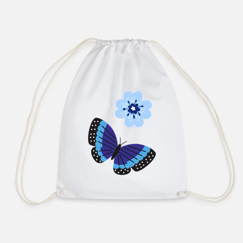 Blauer Schmetterling mit einer blauen Blume - Turnbeutel - Weiß