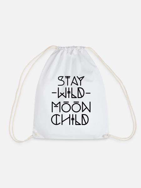 stay wild moon child hiking bohemian moon nature - Drawstring Bag - white