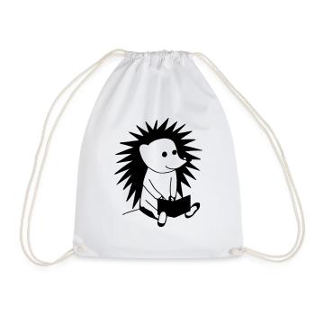 Hedgehog Reads Book Illustration Gift - Drawstring Bag - white - Front