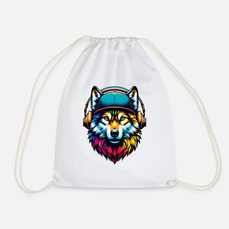 Colorful Urban Wolf - Drawstring Bag - white