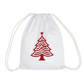 Red Christmas Tree Fir Tree Emblem - Simple - Drawstring Bag - white - Front