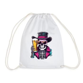 Skull / Totenkopf / Skelett / Gothic / Bier - Turnbeutel - Weiß - Vorne