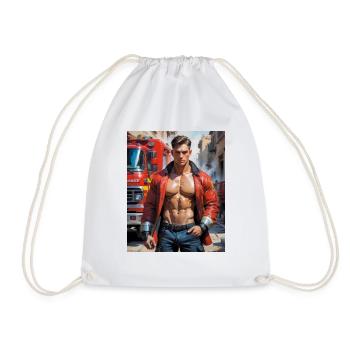 Handsome Men with muscular body – fire fighter - Drawstring Bag - white - Front
