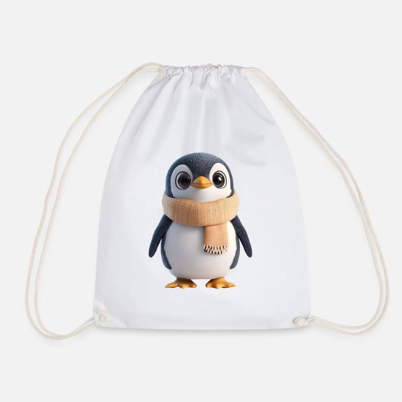 Plüsch Pinguin mit Schal - Turnbeutel - Weiß