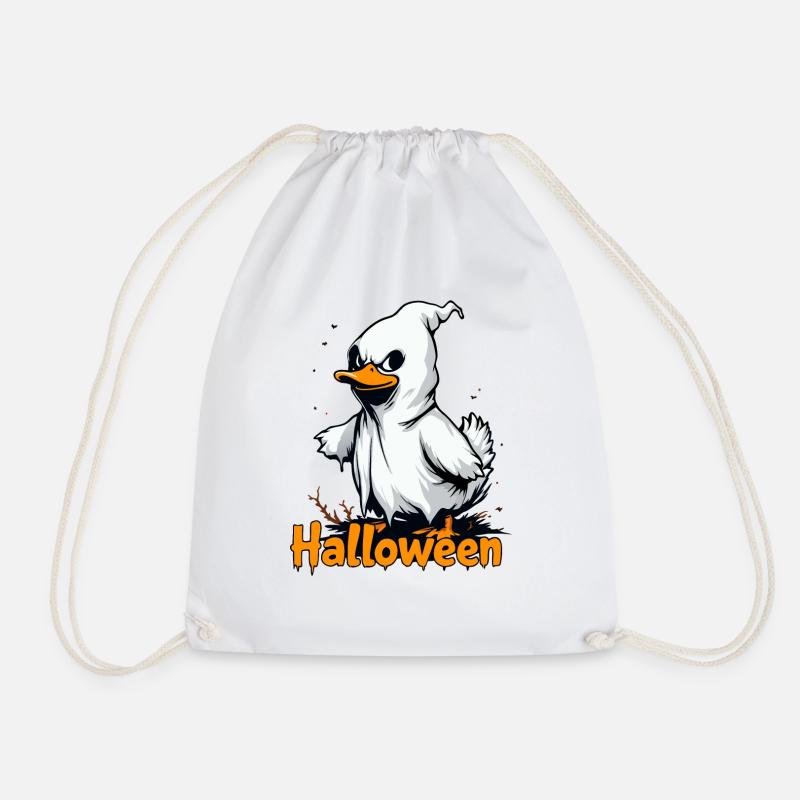 Spooky Duck Ghost Halloween T-Shirt | Cute Ghostly - Drawstring Bag - white