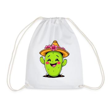 Cheerful Cactus Welcoming You in a Sombrero - Drawstring Bag - white - Front