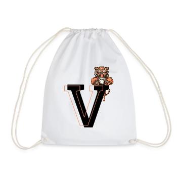 Buchstabe v Tiger - Geschenkidee - Turnbeutel - Weiß - Vorne