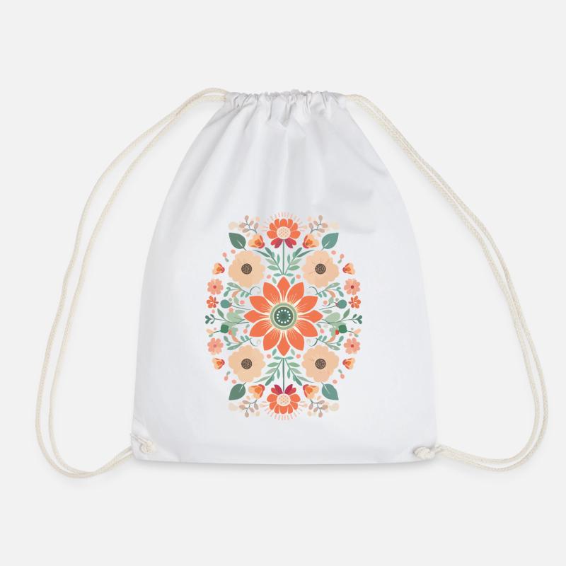 Floral Retro Design Boho Flower Power - Drawstring Bag - white