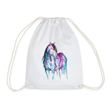 T-shirt with a horse | watercolor | pink blue - Drawstring Bag - white - Front