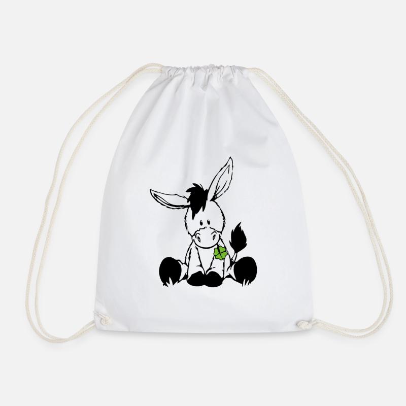 Donkey with green clover - Drawstring Bag - white