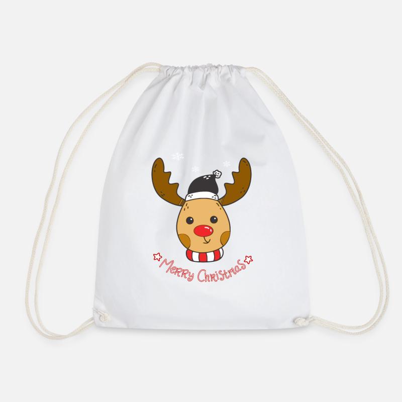 Cute Rudolph Reindeer Christmas Design - Drawstring Bag - white