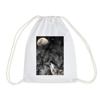 Loup hurlant avec la lune, les arbres et la fumée / nuages - Sac de sport léger - blanc - Devant