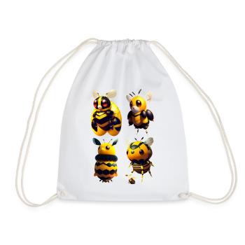 kawaii flying bees - Drawstring Bag - white - Front