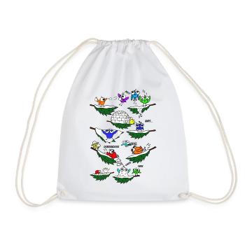 Colorful birds on branches in winter - Drawstring Bag - white - Front