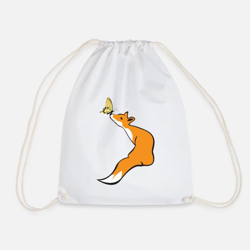 Playful fox with butterfly - Drawstring Bag - white