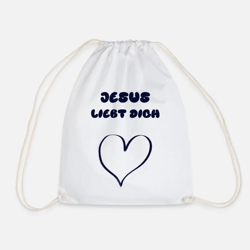 JESUS LOVES YOU with heart - Drawstring Bag - white