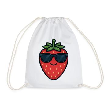 Cool Strawberry Summer Fruity Funny Satisfied - Drawstring Bag - white - Front